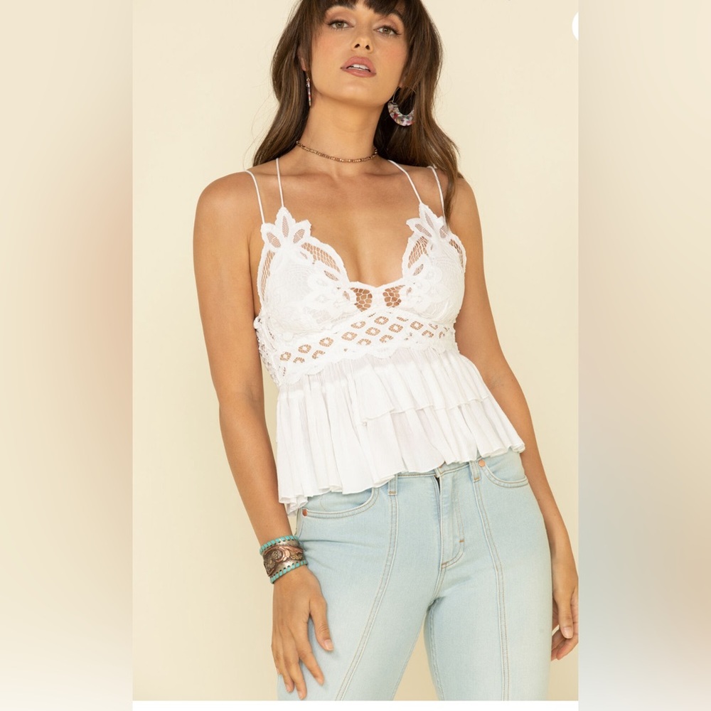 NWT FREE PEOPLE WOMEN'S ADELLA CAMI LACE RUFFLED TANK TOP SIZE SMALL